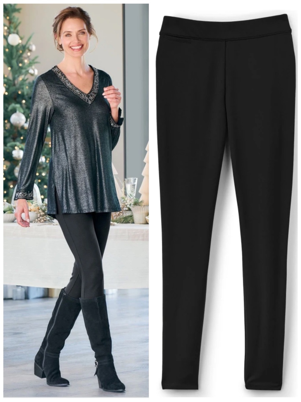 SOFT SURROUNDINGS Women’s Size M Black Ponte Pull On Tummy Control Leggings Pant